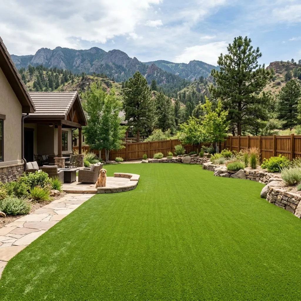 Large open backyard in Cimarron Hills featuring beautiful expanse of artificial grass