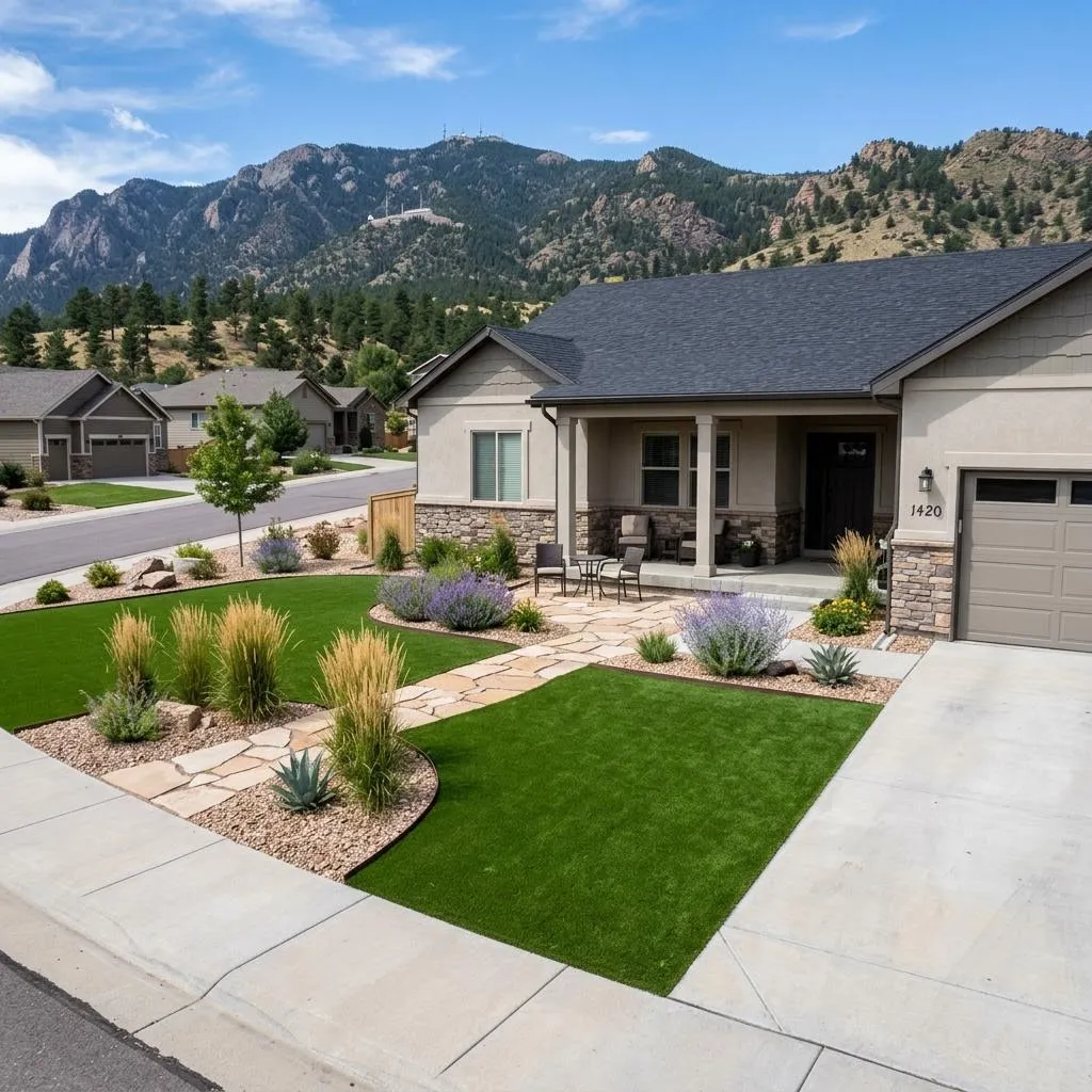 Highly durable artificial grass lawn installed for an active residential property near Fort Carson