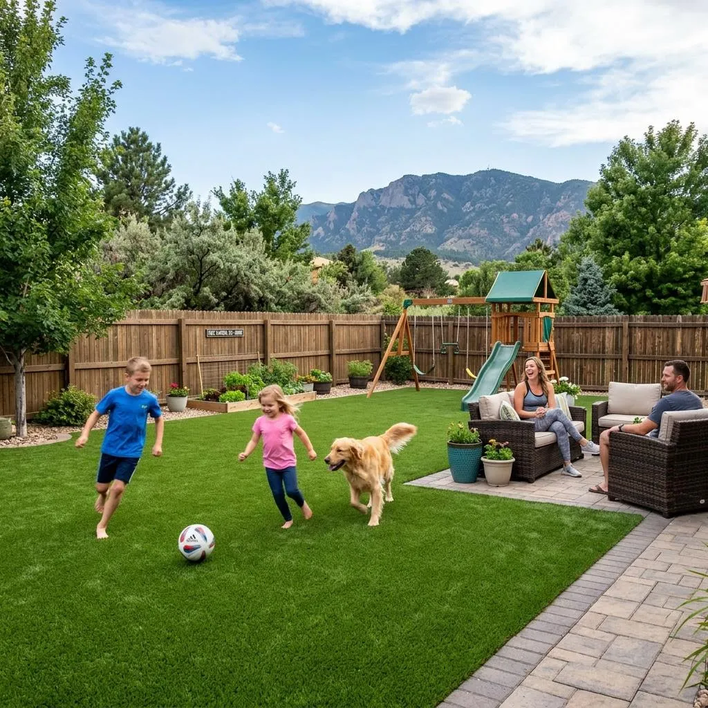 Durable synthetic turf in a high traffic backyard perfect for busy families near Fort Carson