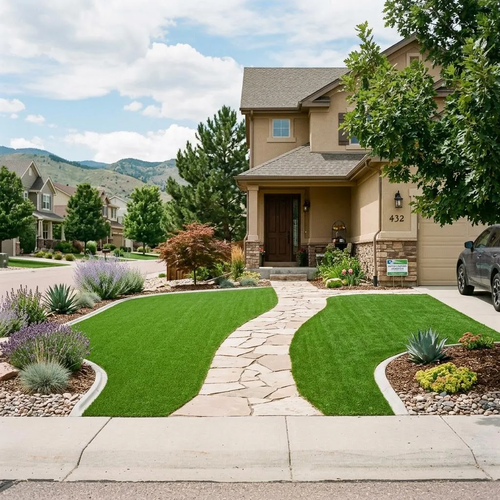 Low maintenance front lawn in Security-Widefield using artificial turf to conserve water
